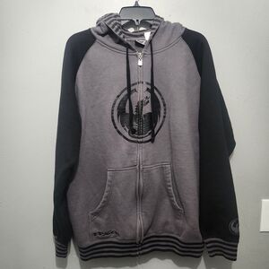 Dragon Men's Gray and Black Zip-Up Hoodie Size M Y2K